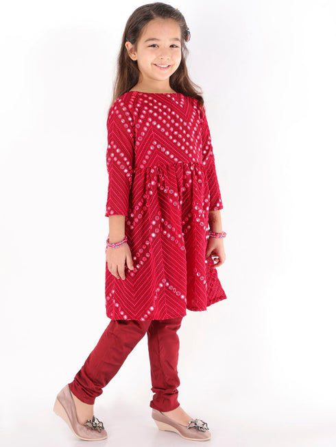 Vastramay Girl's Maroon Mirror Kurta Pyjama Set